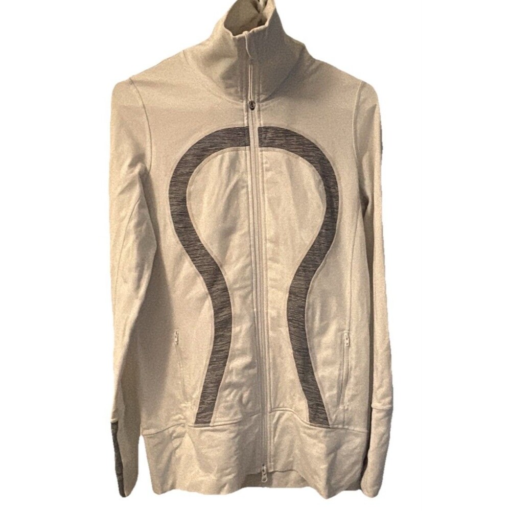 LULULEMON Define Jacket Women White Gray Stripe Accent Full Zip Size 8 Thumbhole